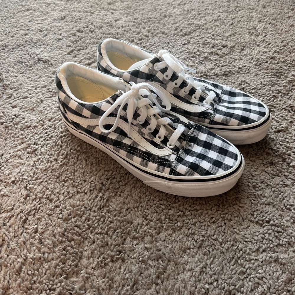 Black and white plaid vans